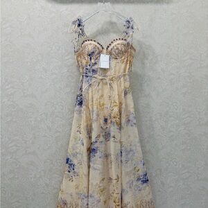 Zimmermann Beige and Blue Floral Maxi Dress